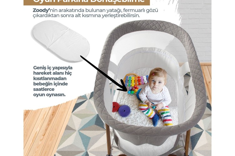 Zoody 3 In 1 Baby Cradle Playpen and Park Mattress